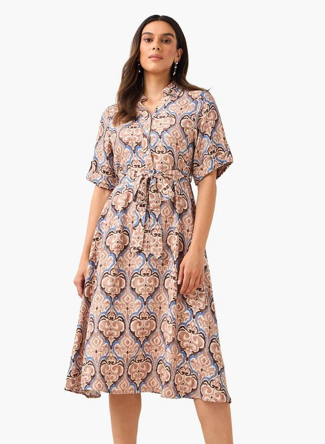 سبلاش فيڤ Belted Midi Shirt Dress with Printed Design
